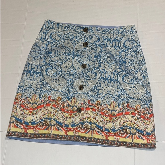 Lands end-6P-paisley pattern, button front, side pockets, belt loops, skirt. - Picture 1 of 10